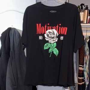 Trendy Black Tee with Red and Green Graphic